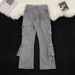 Men Straight Leg Cargo Workwear Jeans Multi Pocket Tactical Pants Durable Denim Trousers Outdoor Utility Casual Mens loose pants voguable