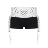 Voguable New Fashion Polka Dot High Waist Folds Lace Up Drawstring Shorts Contrasting Colors Casual Biker Sporty Hot Sexy Femme Pants voguable