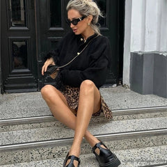 Fashion Retro Leopard Print Short Skirt Women's Streetwear High Waist Lace-up Casual A-line Summer Shorts Skirt 2024 New voguable