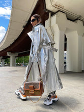 Long Silver Snake Skin Trench Coats Women Fashion Slim Belt On Waist Fake Leather Jackets For Women Winter Autumn Coats voguable