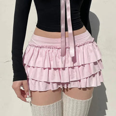 Bow Sweet A-Line Skirts Women Sexy Slim Low-Waist Casual Mini Skirts Y2K Female Summer Fashion Streetwear All-Match Pink Skirts voguable