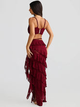 Summer Lace Sexy Two Piece Sets Women Fashion Strapless Crop Tops And Maxi Skirt Female Elegant Beach Party 2 Piece Set voguable