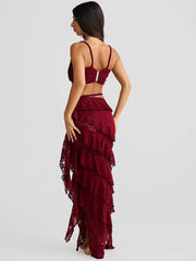 Summer Lace Sexy Two Piece Sets Women Fashion Strapless Crop Tops And Maxi Skirt Female Elegant Beach Party 2 Piece Set voguable