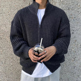 Autumn Men's Luxury Knitted Zipper Cardigan Sweater Stand Collar Solid Color Long Sleeve Casual Streetwear Coat Fashion Knitwear voguable