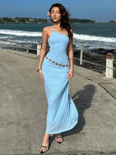 Simple Biased Collar Maxi Dress Women Sleeveless Backless Solid Summer Vacation Classic Beach Party Temperament Vestidos voguable