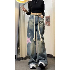 Voguable Women Baggy Star Jeans Vintage Harajuku Oversize High Waist Denim Trouser Emo 2000s Y2k 90s Aesthetic Wide Pants Trashy Clothes voguable