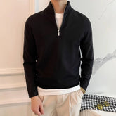 Fall Winter Casual Knit Sweater Mens Fashion Solid Color Stand Collar Zipper Knitted Jumper Top Men Vintage Long Sleeve Sweaters voguable