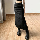 Women Midi Skirts Goth Dark Grunge Casual Tag Split Mall Gothic Punk High Raise Slim Long Skirt Y2k Sexy Fashion Streetwear voguable