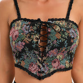 Cute Vintage Floral Jacquard Corset Embroidery Bustier Top Retro Fishbone Lace Up Corset Renaissance Korset Camisole Vest voguable