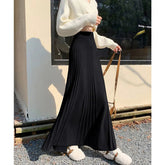 Voguable Winter Elastic High Waist Skirts Vertical Stripes Lazy Wind Elastic Force Harajuku Fashion Hundred Folds Knitting Midi Skirt voguable