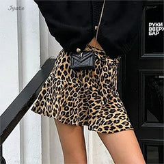 Fashion Retro Leopard Print Short Skirt Women's Streetwear High Waist Lace-up Casual A-line Summer Shorts Skirt 2024 New voguable