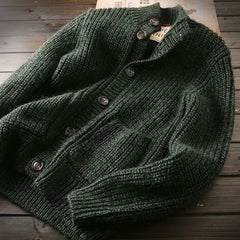 American High-end Knit Cardigan Men's Stand Collar Sweater Cardigan Korean 2025 New Spring Autumn New Sweater Button Jacket Chic voguable