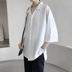 Button Up Solid Coloar Men's Shirt Summer Oversized Plain Basic Shirt for Man 2 Colors voguable
