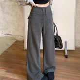 Voguable Harajuku Striped Women Pants Fall Winter Loose Casual Streetwear Wide Leg Trouser Female Retro Lace Up Straight High Waist Pants voguable