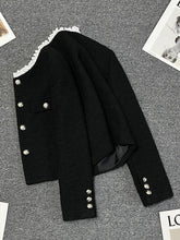 Elegant Slim Black Tweed Jackets Women Vintage Lace Patchwork Sweet Short Coat Casual Korean Long Sleeve O Neck Fall Winter Tops voguable