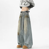 Men Baggy Wide Leg Jeans Washed High Street Fashion Trendy Casual Streetwear Oversized Fit Light Blue Vintage Wash Trousers voguable