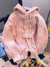Preppy Style Sweet Pink Cardigan Sweaters Women Loose Long Sleeve Hooded Knitted Jacket Fall Winter Vintage Korean Cute Tops New voguable