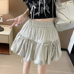 Voguable Sweet Bow Pleated Fluffy Skirts for Women Summer Korean Style Elastic Waist Lantern Skirt Woman Loose White A-Line Short Skirts voguable