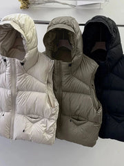 Vintage Y2K Puffy Vest Women Loose Sleeveless Warm Winter Cotton Vest Streetwear Casual Retro American Solid Hooded Vest voguable