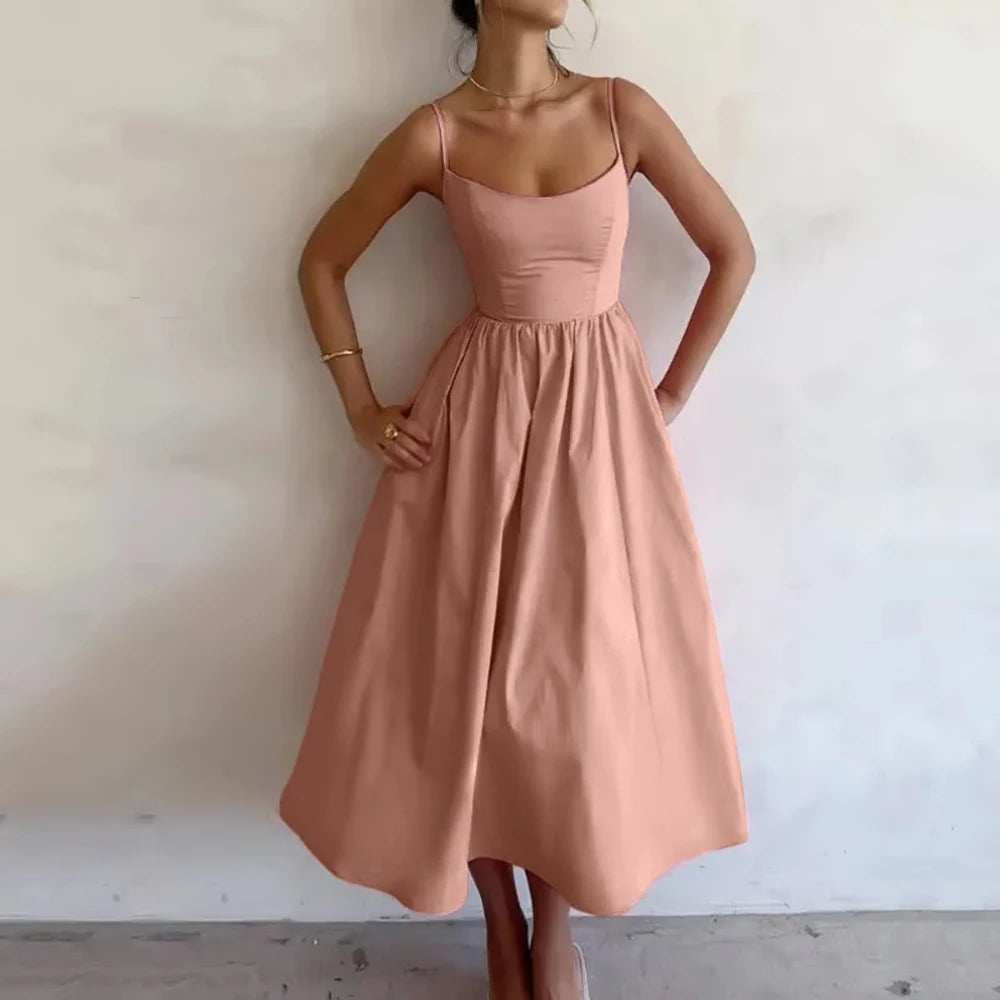 Dresses Spring Summer Cute Fashion Folds Sleeveless Off Shoulder Below Knee Party Shift Milkmaid Dresses For Women voguable