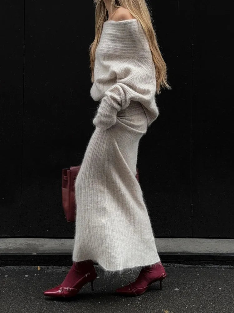 Voguable Elegant Woolen Long Skirts for Women Streetwear Casual Low Waist Floor-Length Straight Skirt Ladies Autumn Winter 2024 voguable