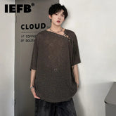 Korean Style Men's T-shirts Short Sleeve Casual Lace-up Design Solid Color Tees Hollow Out Loose Male Tops Summer 9W3719 voguable