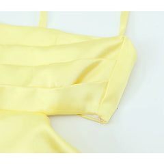 YENKYE Summer Women Sexy Backless Thin Straps Yellow Satin Mini Dresses Party Vestidos voguable