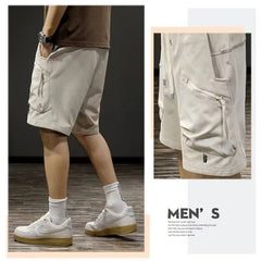 Men Fashion Summer Cargo Shorts Multiple Pockets Zipper Knee Pants Loose Basketball Running Sport Solid Casual All-match Shorts voguable
