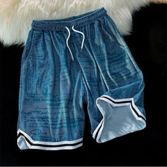 Men Sports Basketball Shorts Casual Loose Quick-Drying Five-Point Pants Mesh Breathable Color Spelling American Straight Shorts voguable