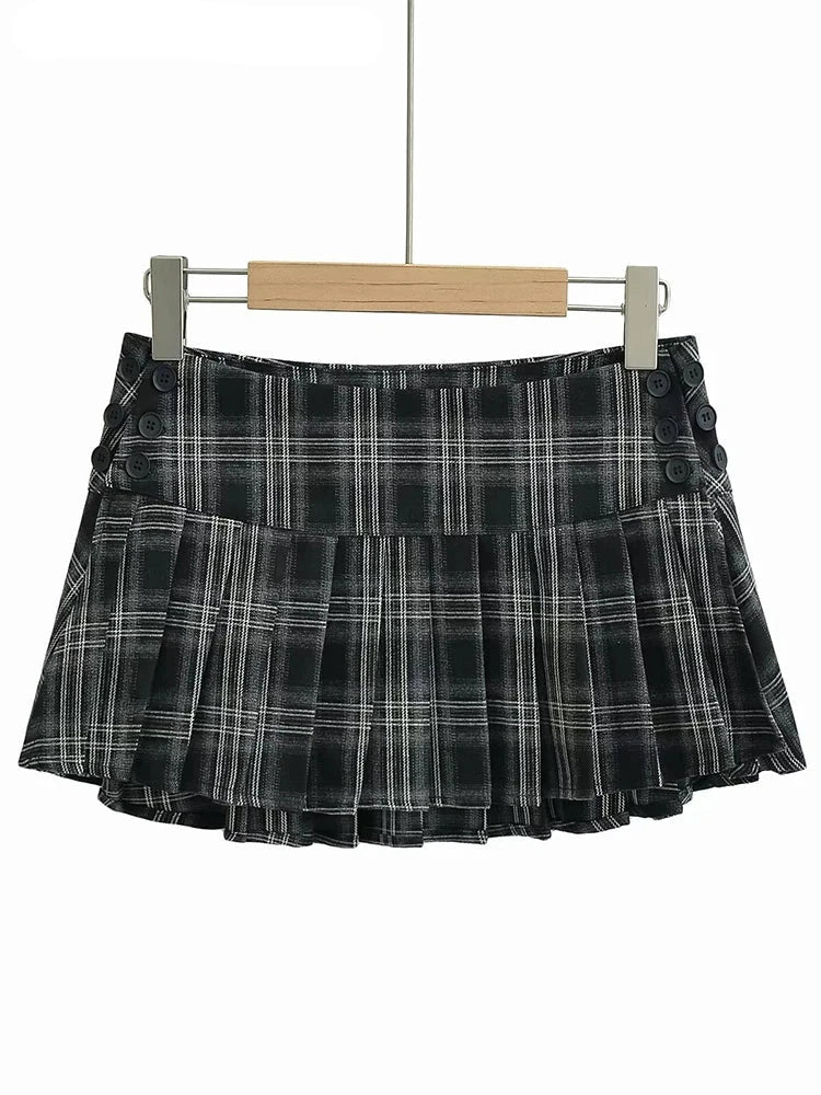 Chu Sau beauty 2024 Women New Fashion Preppy Style Plaid Printed Pleated Mini Skirt Hot Sweet Low Waist Sexy Super Short Skirts voguable