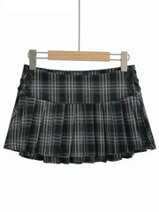 Chu Sau beauty 2024 Women New Fashion Preppy Style Plaid Printed Pleated Mini Skirt Hot Sweet Low Waist Sexy Super Short Skirts voguable