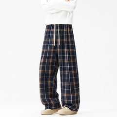 Autumn Thick Casual Pants Men Warm Retro Plaid Pants Men Streetwea Hip-hop Loose Wide Leg Pants Mens Oversized Vintage Trousers voguable