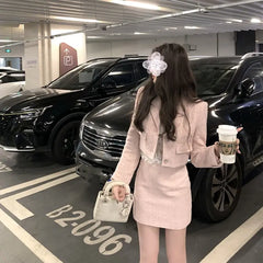 Autumn new product small fragrance style ladies two-piece tweed long-sleeved suit ladies short coat high-waisted skirt skirts