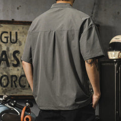 Voguable American Retro Men's Short Sleeve Shirt Design Sensation Ice Silk Workwear Shirt Trendy Brand Cool Handsome voguable