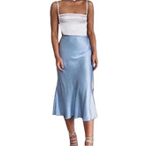 Satin Skirt Women Summer Clothes Solid Color High Waist Bodycon Midi Skirts Elegant Evening Party Skirts Streetwear voguable