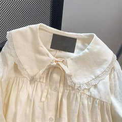 Sweet Doll Collar Shirt Women Japanese Kawaii Lace Patchwork Long Sleeve Blouse Loose Preppy All-Match Apricot Shirt Female voguable