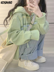 Y2k Aesthetic Stripe Hoodes Cardigans Double Zipper Women Casual Knitwear Harajuku Ladies Jacket Vintage Loose Grunge Sweater voguable