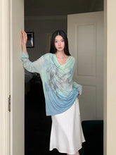 Gradient Fall 2025 Fashion Woman Oversize Graphic T Shirts Long Sleeve Top Cowls Blue Tee Autumn Streetwear Clothing voguable