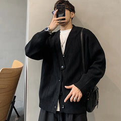 Autumn Men's Luxury Knitted Solid Color Buttons Cardigan Sweater Long Sleeve Casual Streetwear Loose Stylish Leisure Coat voguable