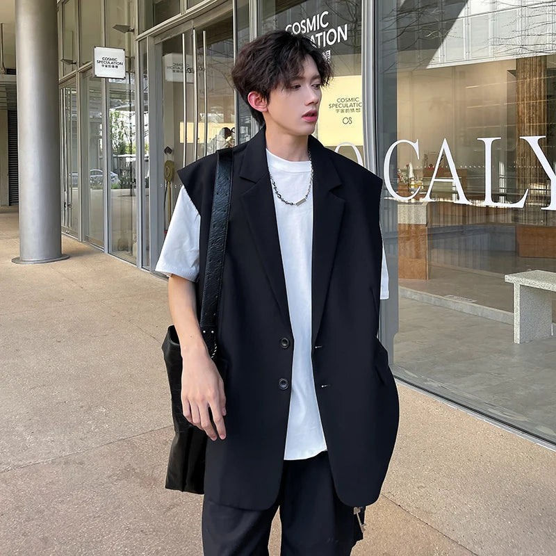 Mens Summer Sleeveless Jacket Casual Vest Suit Collar Loose Lightweight Outdoor Streetwear Breathable Top Clothing Male Fashion voguable