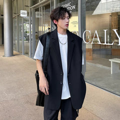 Mens Summer Sleeveless Jacket Casual Vest Suit Collar Loose Lightweight Outdoor Streetwear Breathable Top Clothing Male Fashion voguable