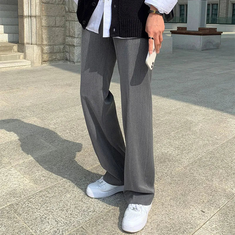 Black Gray Suit Pants Men Fashionable Social Mens Dress Pants Korean Loose Casual Straight Trousers Mens Office Formal Pants voguable
