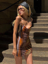 Elegant Sexy Backless Bandage Print Ruched Mini Dress for Women Club Party Sleeveless Straps Dresses Clothes New voguable