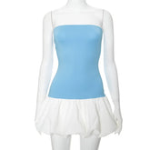 TARUXY Contrast Color Mini Folds Dress For Women Strapless Sexy Slim Sleeveless Ruched Splice Y2K Beach Female Club Party Dress voguable