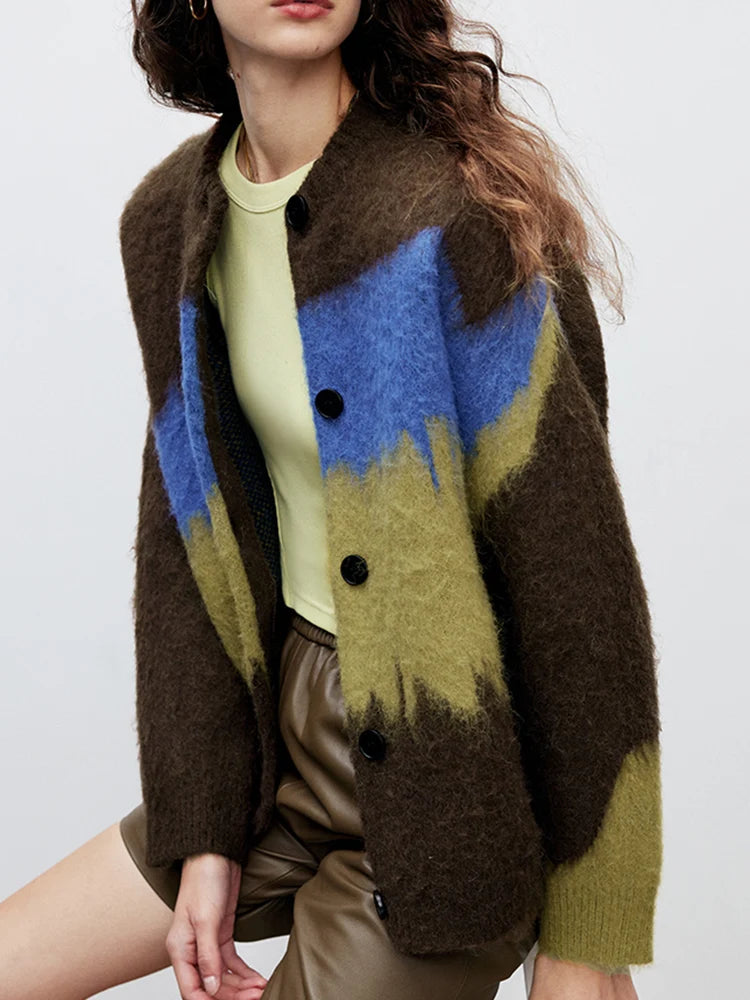 Voguable Harajuku Patchwork Women Retro Cardigan Lazy Wind Korean Knitted Sweater Tops Casual All Match Female Fall Winter Outwear voguable