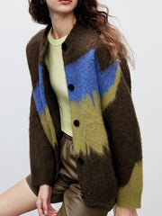 Voguable Harajuku Patchwork Women Retro Cardigan Lazy Wind Korean Knitted Sweater Tops Casual All Match Female Fall Winter Outwear voguable