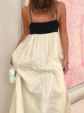 TARUXY Contrast Color Suspender Dress Women's Fashion Sexy Backless Long Ball Gown Dress Sleeveless Loose Female Holiday Clothes voguable