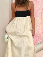 TARUXY Contrast Color Suspender Dress Women's Fashion Sexy Backless Long Ball Gown Dress Sleeveless Loose Female Holiday Clothes voguable