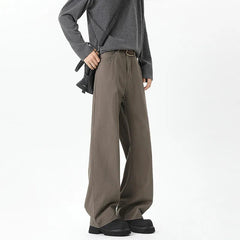 Straight Leg Cotton Pants Semi Elastic Waistband Classic Solid Business Casual Mens Office Comfortable Trousers voguable