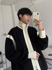 Voguable Knitted Sweaters for Men Aesthetic Jacket Man Clothes Cardigan Coat Zip-up Zipper Collared Green Knitwears Cotton Mode Neck A S voguable